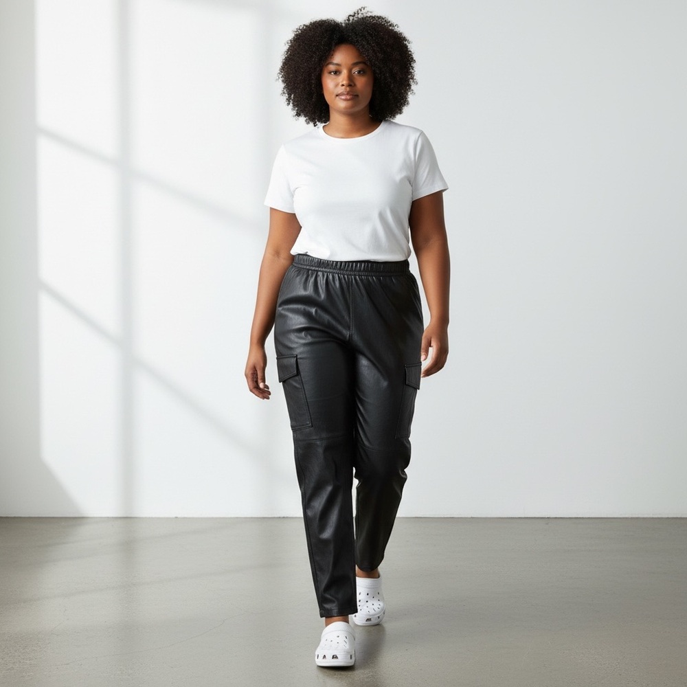 Black Pleather Cargo ‘90s Loose Fit Jeans